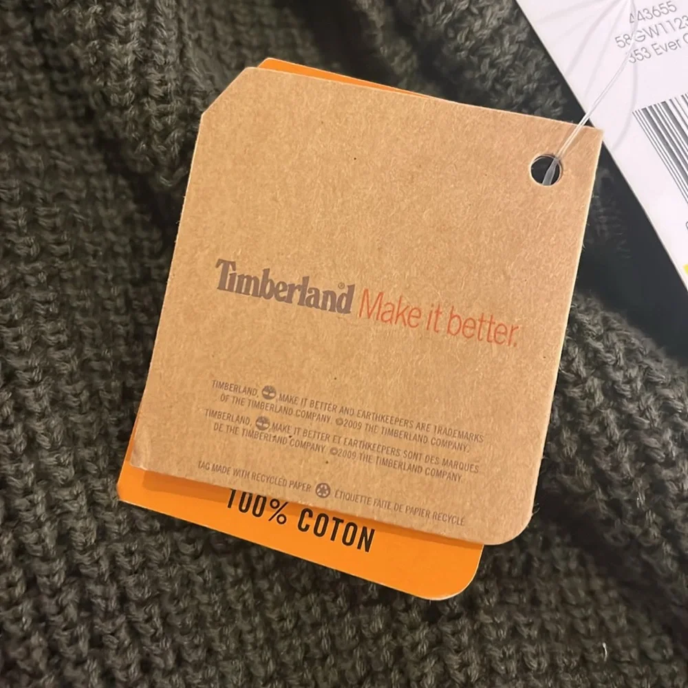 Timberland Waffle Knit Crew Neck Sweater shirt new Olive Green Mens Size Medium